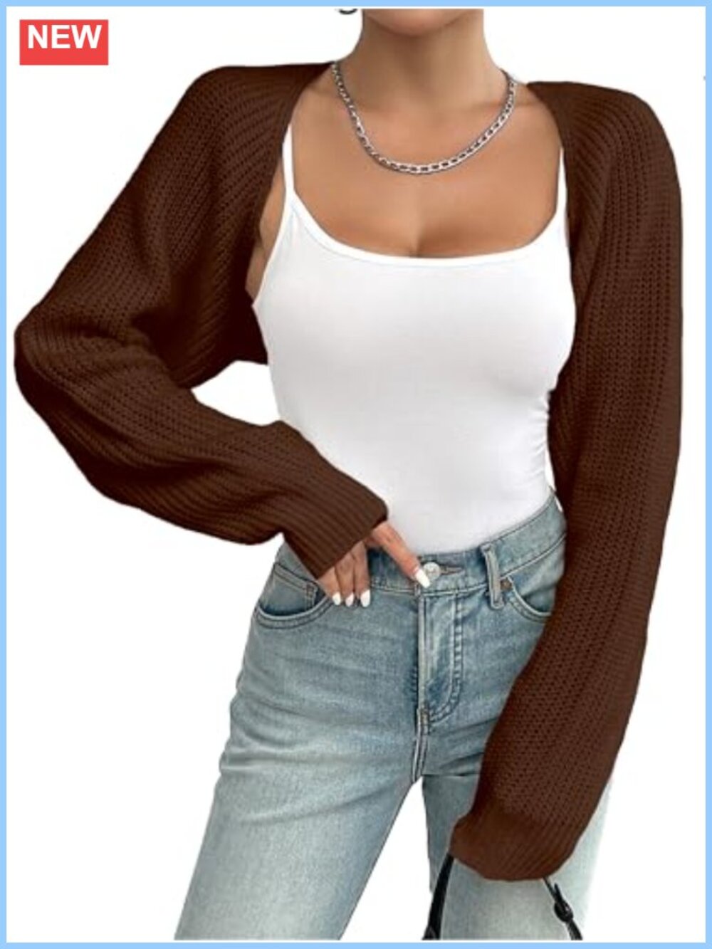 Women's Cropped Bolero Shrug Cardigan Long Sleeve Knit Acrylic Y2K